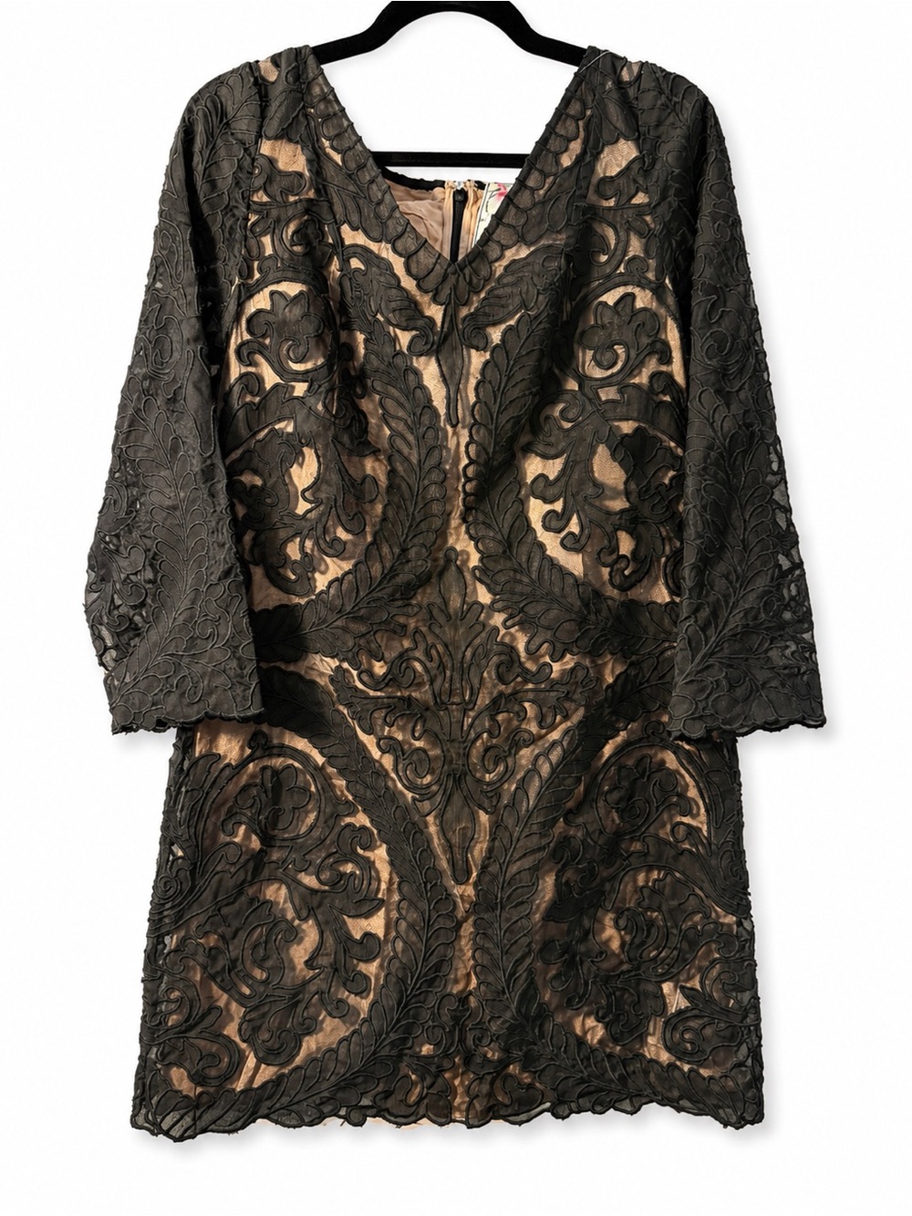 Yoana Baraschi Black Lace Overlay Dress with Nude Lining